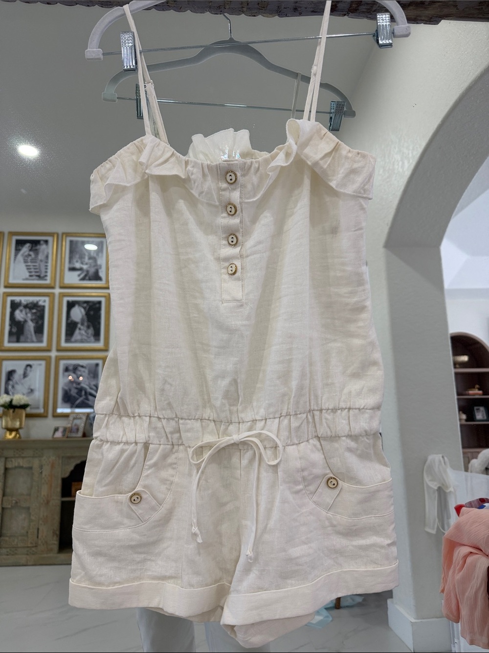 Speechless Cream Button-Front Linen Romper